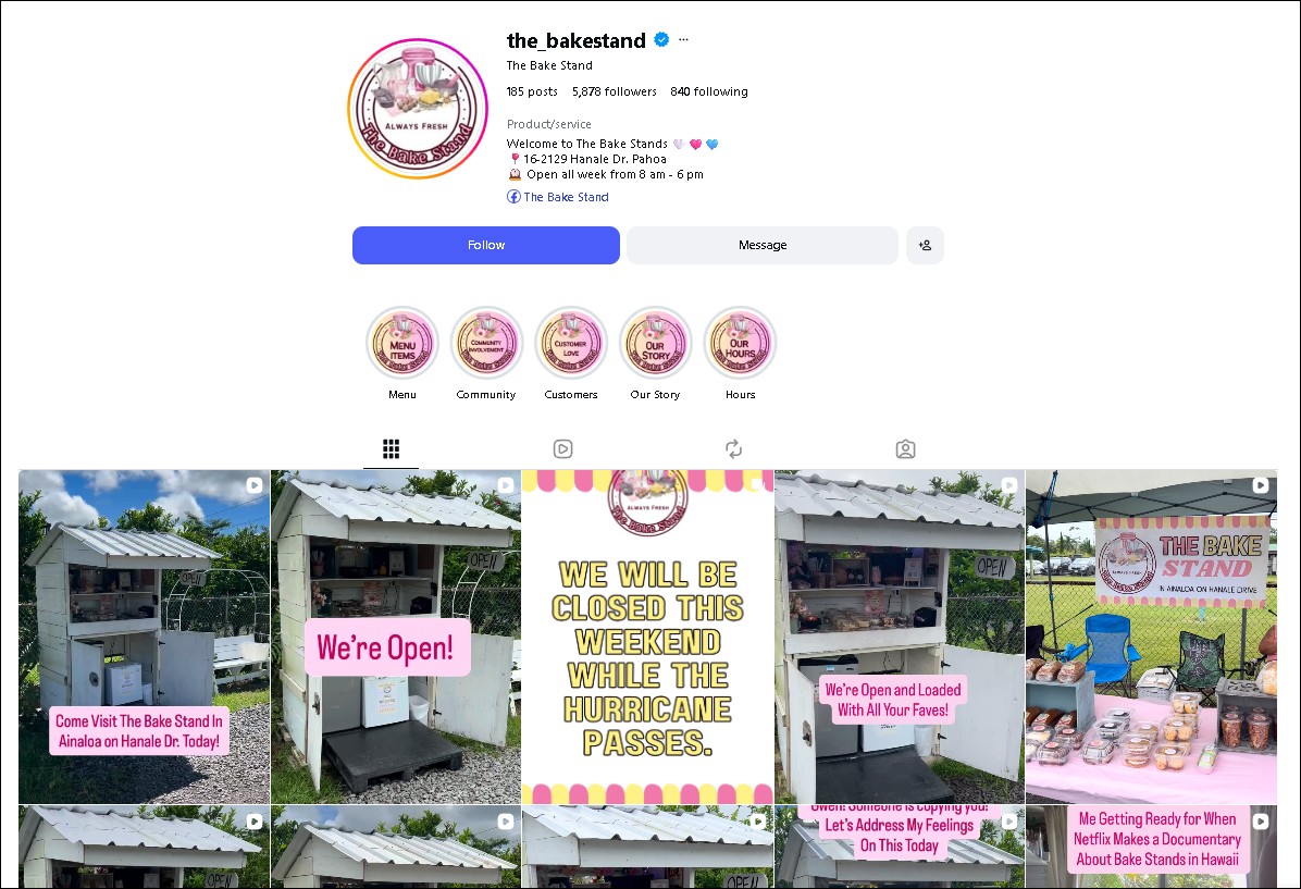 The Bake Stand Instagram - roadside bake stand in Ainaloa Pahoa